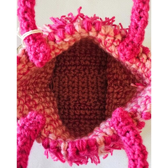 Natural Life Crochet Fringe Yarn Handbag Pink NWT - Picture 2 of 3